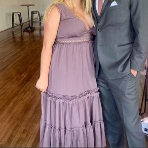 Elegant Lace Trim purple maxi Dress